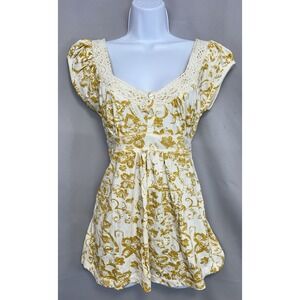 Vintage 2000s Zoey Beth stretch Sz XL  babydoll Floral Yellow White Tie Back Y2K
